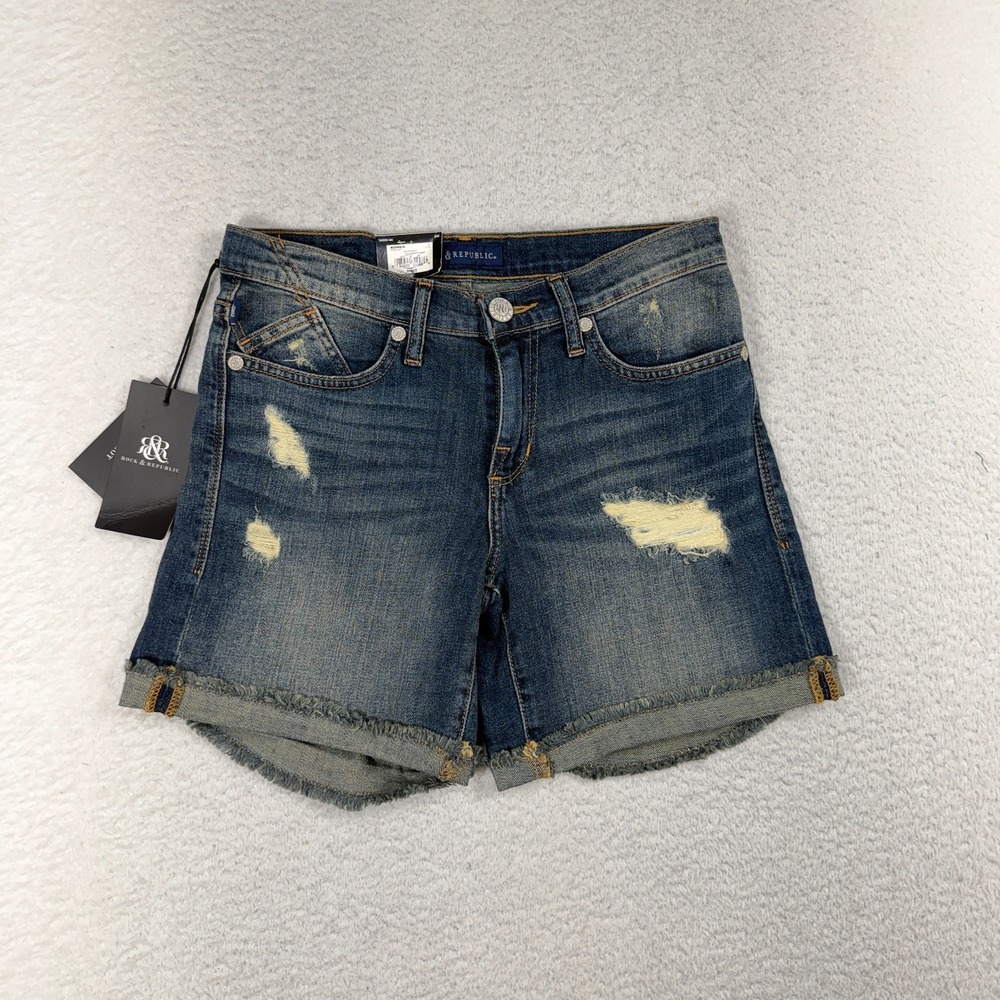 Rock & Republic Cutoff Denim Shorts Womens 6 W29.5 Rolled Hem Low Rise New